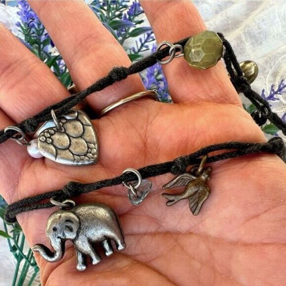 Charming Handmade Elephants & Birds Cord Necklace 30” - Picture 6 of 11